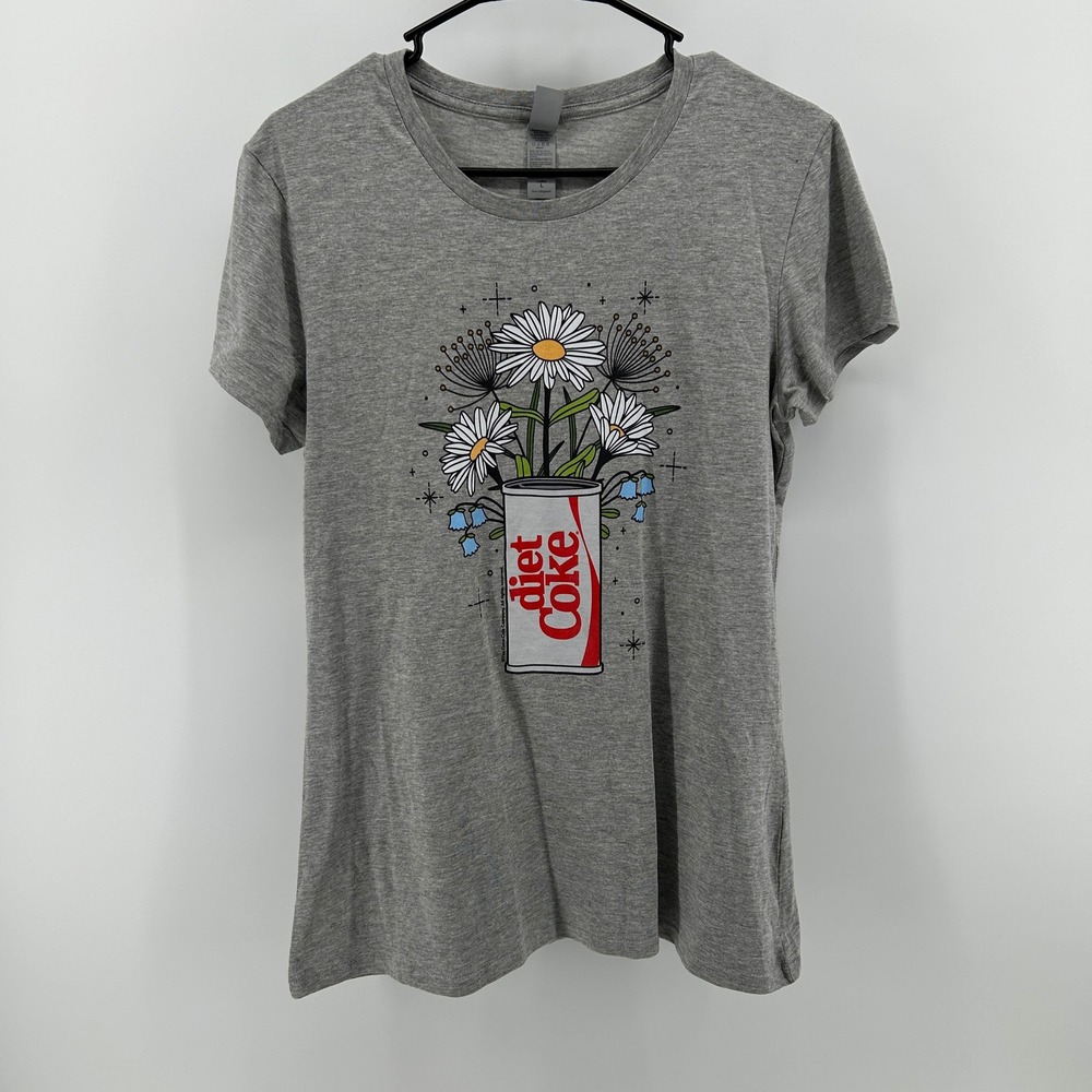 Instant Message Diet Coke Floral Daisy Graphic Tee‎ T-Shirt Gray Womens Large